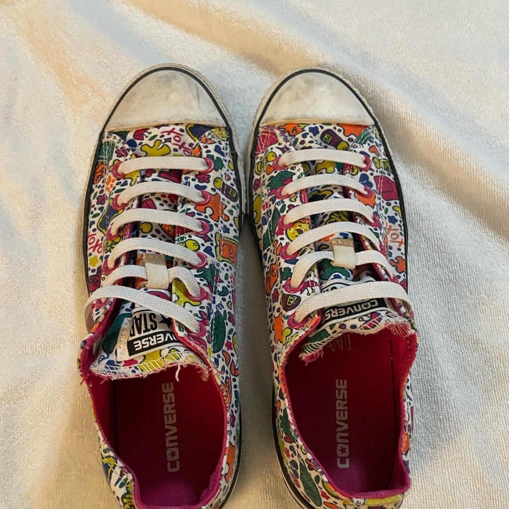 Converse All Star Junior Cupcake Cats Hearts Print Slip On Shoes